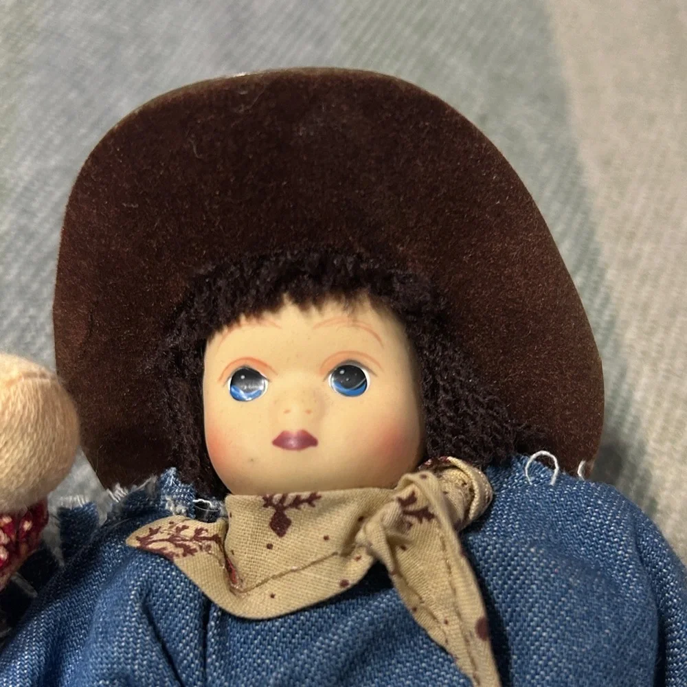 Springford Vintage Style Pair of Cowboy and Cowgirl set of porcelain face dolls